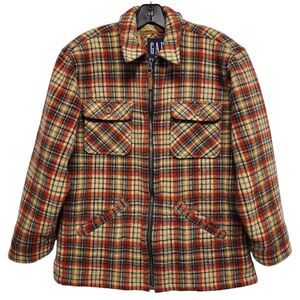 Vintage GAP Jacket Adult 2XL Beige Wool Plaid Flannel Sherpa Lined Bomber Y2K